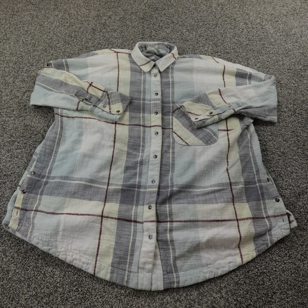 Free People Shirt Womens M Gray Plaid Flannel Snap Button Up Long Sleeve Outdoor - Picture 2 of 9